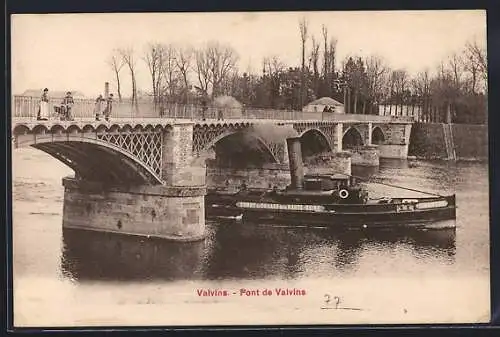 AK Valvins, Pont de Valvins avec bateau à vapeur