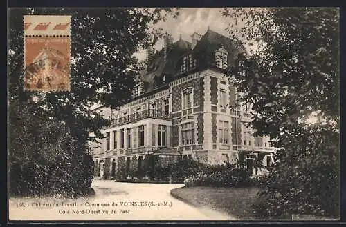 AK Voinsles, Château du Breuil, côté Nord-Ouest vu du parc