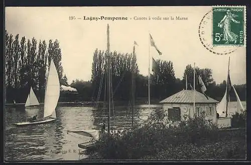 AK Lagny-Pomponne, Canots à voile sur la Marne