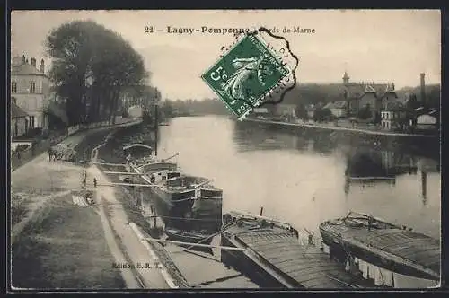 AK Lagny-Pomponne, Berges de la Marne avec bateaux amarrés