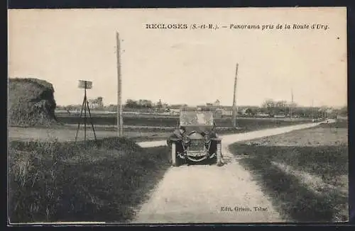 AK Recloses, Panorama pris de la Route d`Ury avec automobile sur le chemin