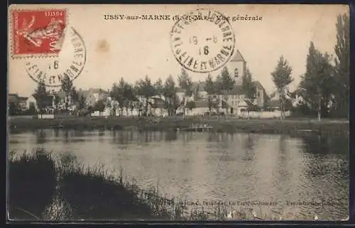 AK Ussy-sur-Marne, Vue générale du village et de la rivière