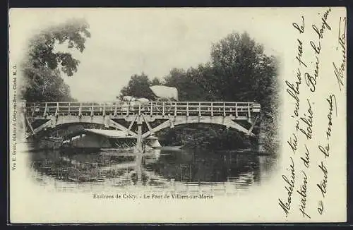 AK Villiers-sur-Morin, Le Pont avec charrette traversant la rivière