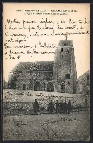 AK Chambry, L`Église (trou d`obus dans la toiture)