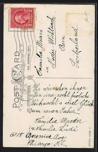 AK Weihnachtsmann trägt Geschenke auf dem Rücken