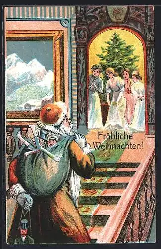 AK Weihnachtsmann beim Überraschungsbesuch