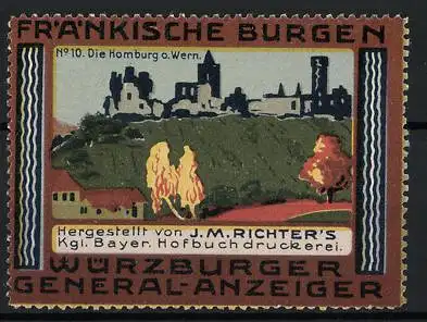 Reklamemarke Fränkische Burgen Nr. 10: Die Homburg, Burgruine, Würzburger General-Anzeiger