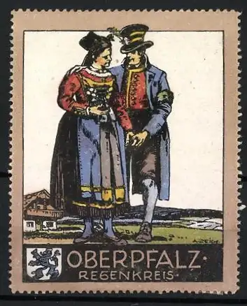 Reklamemarke Oberpfalz, Regenkreis, Paar in Tracht