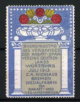Reklamemarke Würzburg, Verbandstag Rabattsparverein 1913, Blumendekor