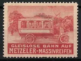 Reklamemarke Gleislose Bahn auf Metzeler-Massivreifen, Fahrzeugabbildung Oberleitungsbus