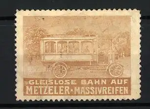 Reklamemarke Gleislose Bahn auf Metzeler-Massivreifen, Fahrzeugdarstellung Oberleitungsbus