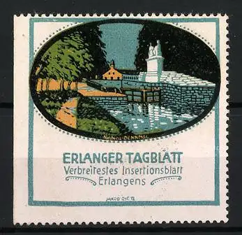 Reklamemarke Erlangen, Erlanger Tagblatt, Denkmal mit Brücke