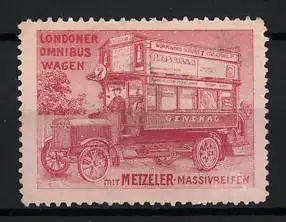 Reklamemarke London, Omnibus Wagen, Bus mit Metzeler-Massivreifen