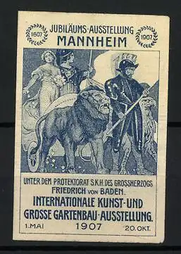 Reklamemarke Mannheim, Jubiläums-Ausstellung 1907, Ritter mit Löwe