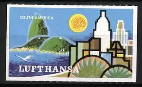 Reklamemarke South America, Lufthansa Luftfahrtgesellschaft, Landschaft und Skyline