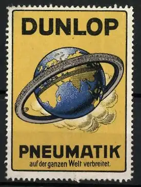 Reklamemarke Dunlop Pneumatik, Globus mit Reifen