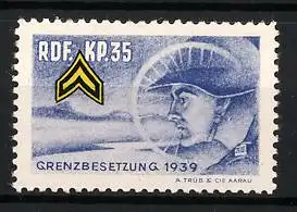 Reklamemarke Grenzbesetzung 1939, RDF. KP.35, Schweizer Soldat im Profil mit Fahrrad