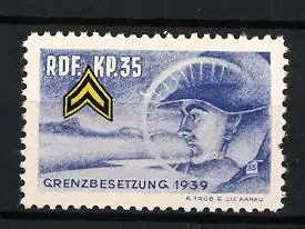 Reklamemarke Grenzbesetzung 1939, RDF. KP.35, Schweizer Soldat im Profil mit Fahrrad