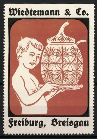 Reklamemarke Freiburg / Breisgau, Wiedemann &amp Co., Kind mit dekorativer Vase