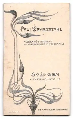 Fotografie Paul Weyerstahl, Solingen, Kasernenstrasse 17, Porträt einer jungen Frau