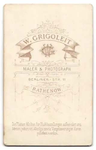 Fotografie W. Grigoleit, Rathenow, Berliner Strasse 11, Porträt einer jungen Frau