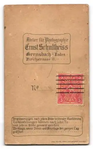 Fotografie Ernst Schultheiss, Gernsbach, Bleichstrasse 11, Porträt eines Kleinkindes