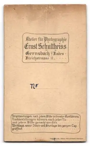 Fotografie Ernst Schultheiss, Gernsbach, Bleichstrasse 11, Porträt einer Frau