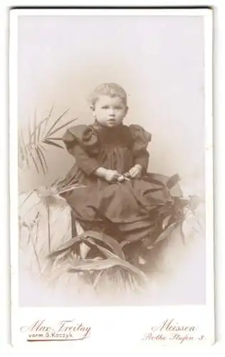 Fotografie Max Freitag, Meissen, Rothe Stufen 3, Kind im Kleid mit Pflanzen