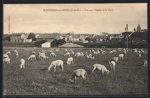 AK Bonnières-sur-Seine, Vue sur l`Église et la Gare