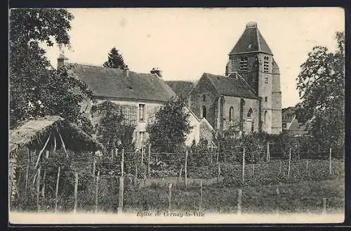 AK Cernay-la-Ville, Église de Cernay-la-Ville et jardins environnants