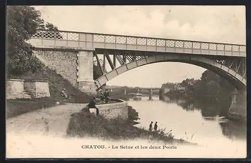 AK Chatou, La Seine et les deux Ponts