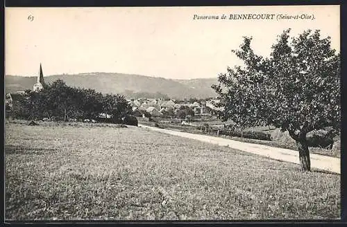 AK Bennecourt, Panorama de la campagne avec vue sur l`église et le village