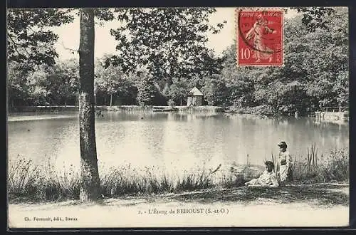 AK Béhoust, L`étang et ses promeneurs au bord de l`eau