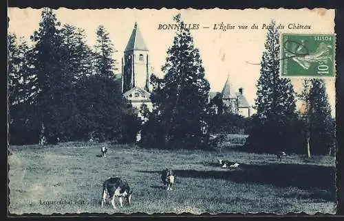 AK Bonnelles, L`Église vue du Parc du Château