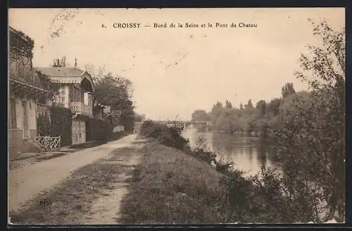 AK Croissy, Bord de la Seine et le Pont de Chatou