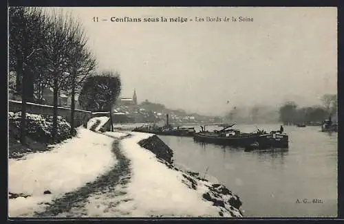 AK Conflans, Les Bords de la Seine sous la neige