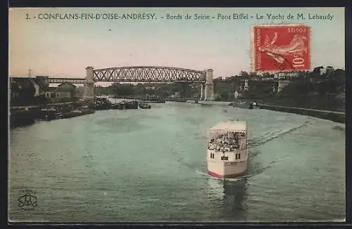 AK Conflans-Fin-d`Oise, Bords de Seine, Pont Eiffel, le Yacht de M. Lebaudy