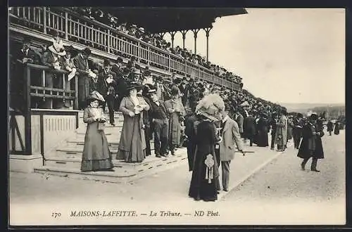 AK Maisons-Laffitte, La Tribune et les spectateurs élégants à l`hippodrome