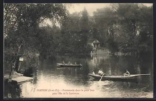 AK Gloton, Promenade dans le petit bras près l`île de la Lorioine