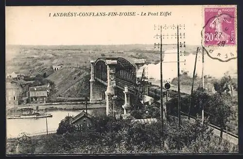 AK Conflans-Fin-d`Oise, Le Pont Eiffel sur la rivière avec vue panoramique environnante