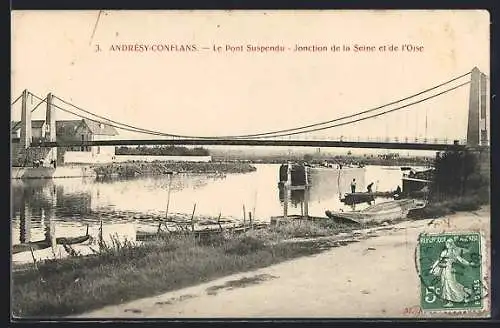 AK Andrésy-Conflans, Le Pont Suspendu, Jonction de la Seine et de l`Oise