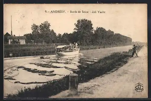 AK Andrésy, Bords de Seine, Joli Yacht