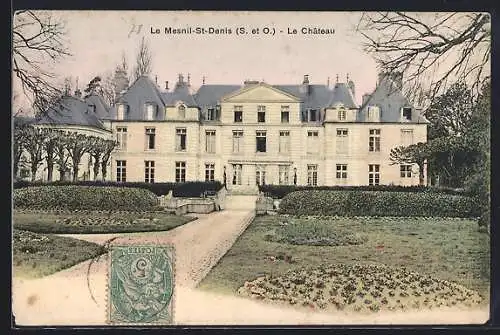 AK Le Mesnil-St-Denis, Le Château majestueux et ses jardins fleuris