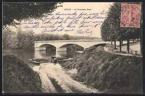 AK Limay, Le Nouveau Pont et la rivière avec des barques