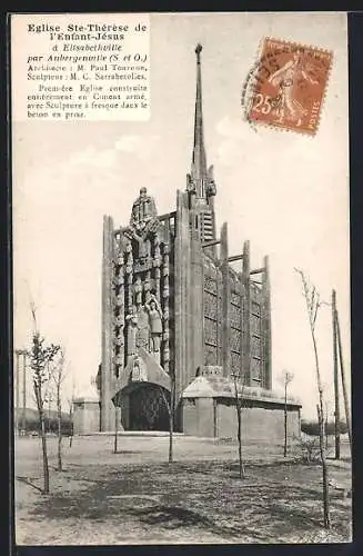 AK Elisabethville, Église Ste-Thérèse de l`Enfant-Jésus en béton armé avec sculptures intégrées