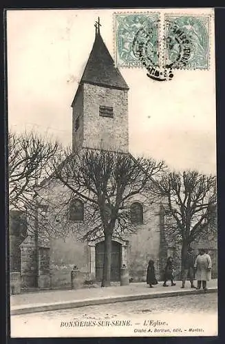 AK Bonnières-sur-Seine, L`église et ses environs en hiver