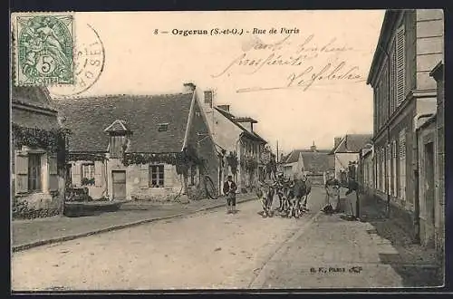 AK Orgerus, Rue de Paris avec habitants et charrette