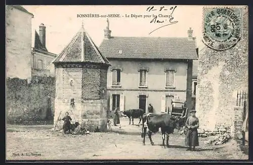 AK Bonnières-sur-Seine, Le Départ pour les Champs