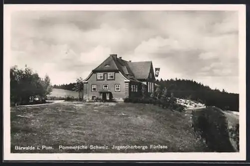 AK Bärwalde i. Pom., Pommersche Schweiz. Jugendherberge Fünfsee, 