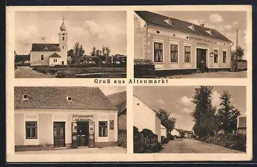 AK Altenmarkt, Kirche, Josef Baderers Gasthaus Gemütlichkeit, Handlung Karl Handschuh